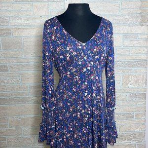 American Rag Purple Long Sleeved Dress Floral Print Size XL V-Neck Button Front